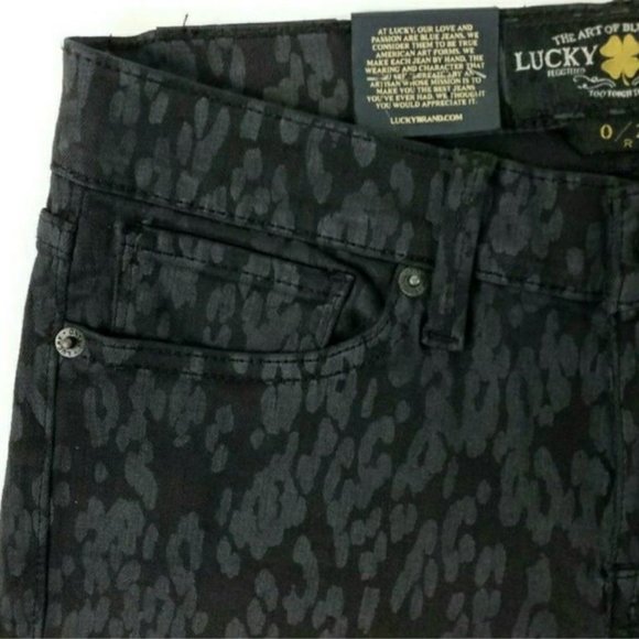 Lucky Brand Charlie Skinny Black Gray Cheetah Print Skinny Jeans Womens 0R/25 - Picture 8 of 12